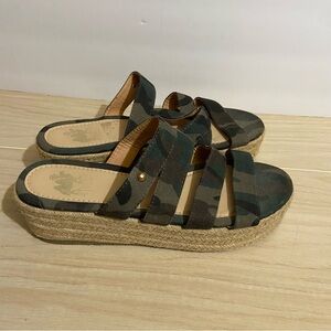 Camel Toes Camo Camouflage Wedges Sandals Burlap Platform Size 9 Boho Espadrille